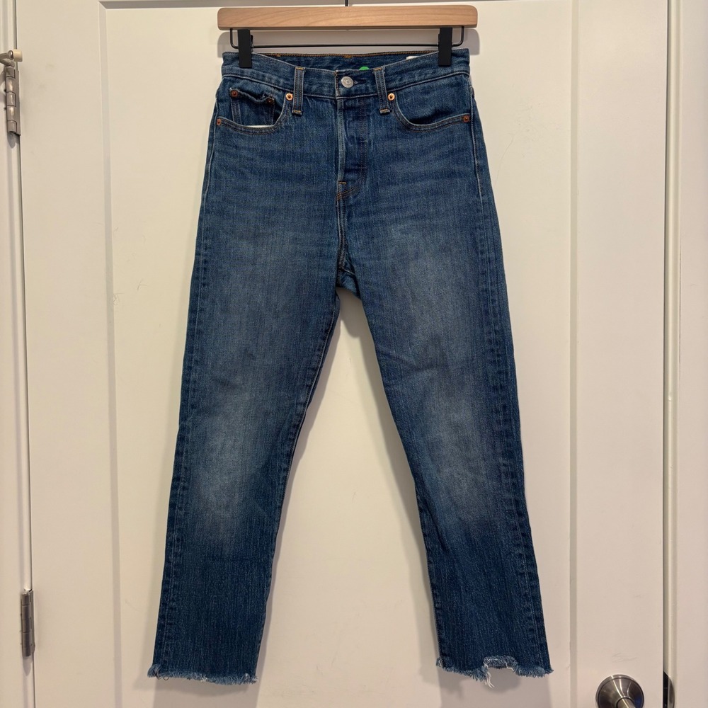 Levi's 501 Skinny White Oak Cone Denim Jeans Raw Hem Medium Wash 26